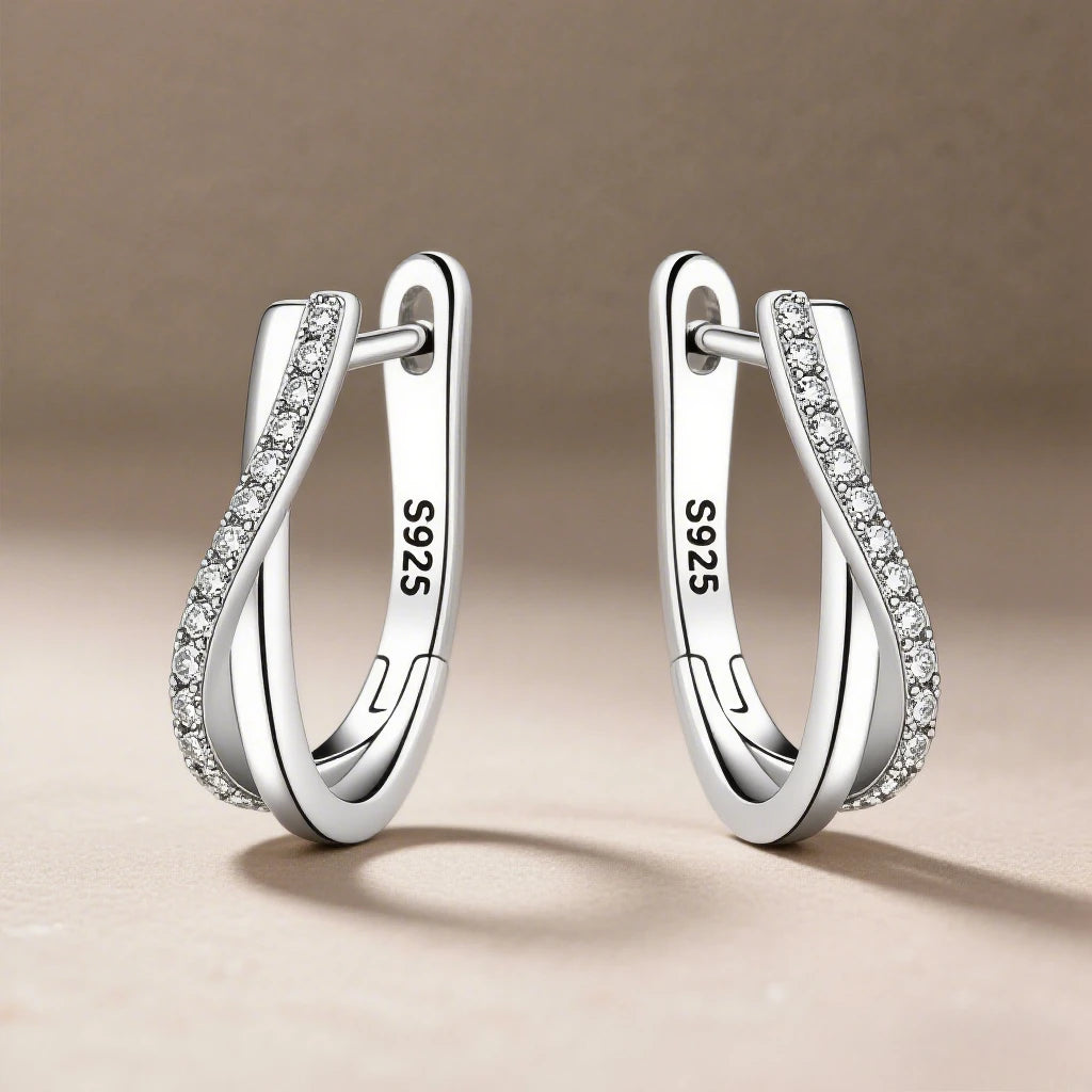 Par de argollas torcidas de plata esterlina S925 con zircons