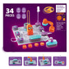 A set of 34 pieces of DIY electronic circuit building blocks for kids, including various components and a circuit board.