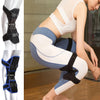 A close-up of a spring-assisted knee support brace worn on the leg, shown alongside a model wearing the brace.