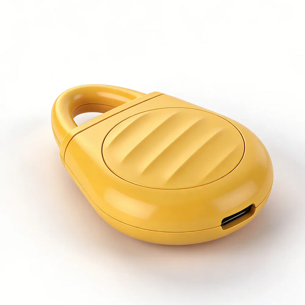 A yellow ultrasonic rechargeable pest repeller device with a handle and a small opening.