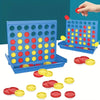 A blue Connect 4 game board with colored discs and yellow tweezers, along with loose red and yellow discs.
