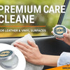 Hand cleaning leather and vinyl surfaces with Mink Oil Premium Care Clean product.