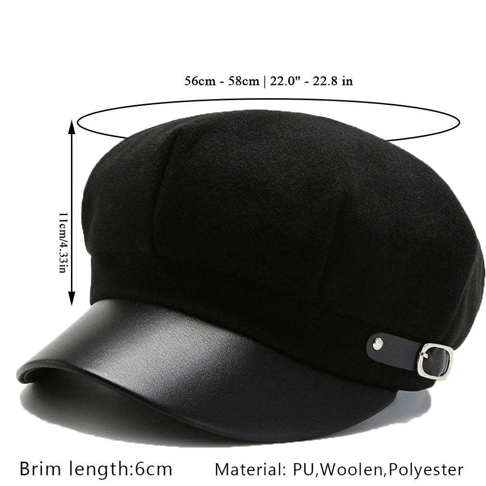 Black classic beret hat with a smooth brim and adjustable fit