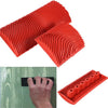 Two red rubber rollers with wood grain texture for DIY wall painting and woodworking