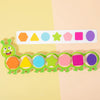 A magnetic caterpillar puzzle featuring colorful geometric shapes and colors for children's learning.