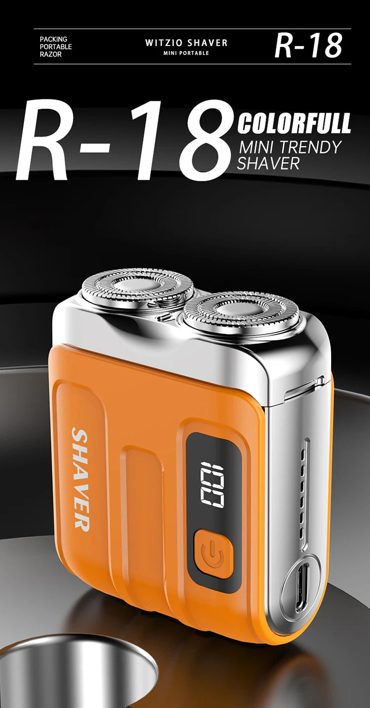 Afeitadora Witzio R-18 naranja y plata sobre superficie oscura.