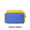 Blue and yellow cartoon digger truck backpack shown from the bottom display side.