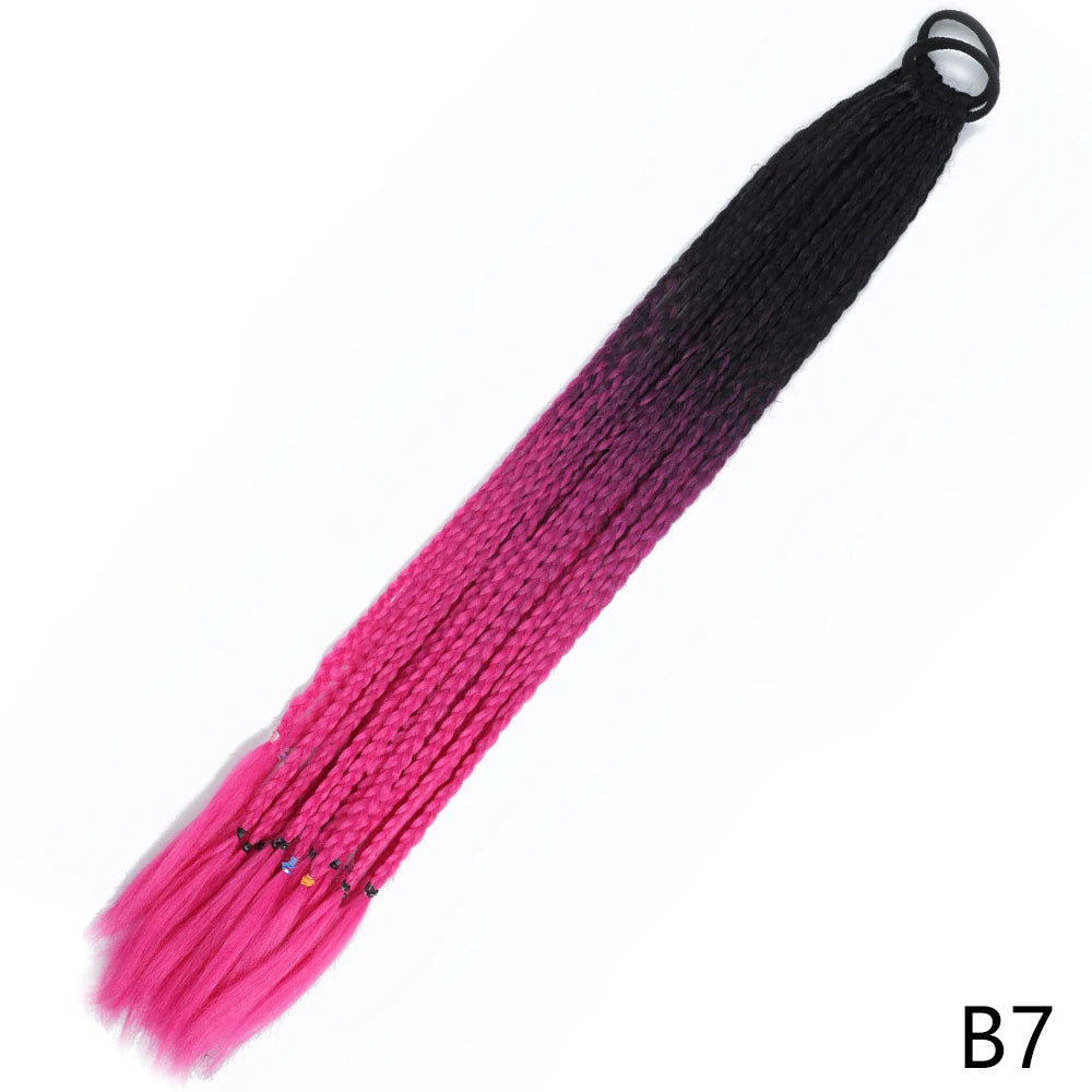 Black and pink gradient pre-braided ponytail extension with an elastic band