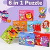 A set of six individual puzzles featuring different characters and scenes for children.