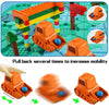 Orange Logical Road Building Maze Board Game featuring vehicle components and a mechanism to pull back for increased mobility