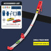 A red and black track racing car is shown on a white sliding track with a yellow launcher.