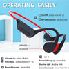 Black bone conduction sports headphones with a red cable and various controls shown on a white surface.
