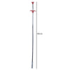 A long, thin drain snake tool with a red handle and silver shaft.