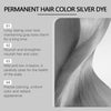 A close-up of silver hair being styled, demonstrating the results of a permanent hair color treatment.
