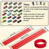 Red flexible DIY race track car set with friction-powered cars shown in various lengths and a coiled piece