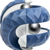 A blue and white geometric fidget cube or ball toy shown in a spiral arrangement.