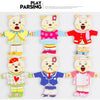 A set of wooden puzzle bears in various colors and outfits for children's dress-up play