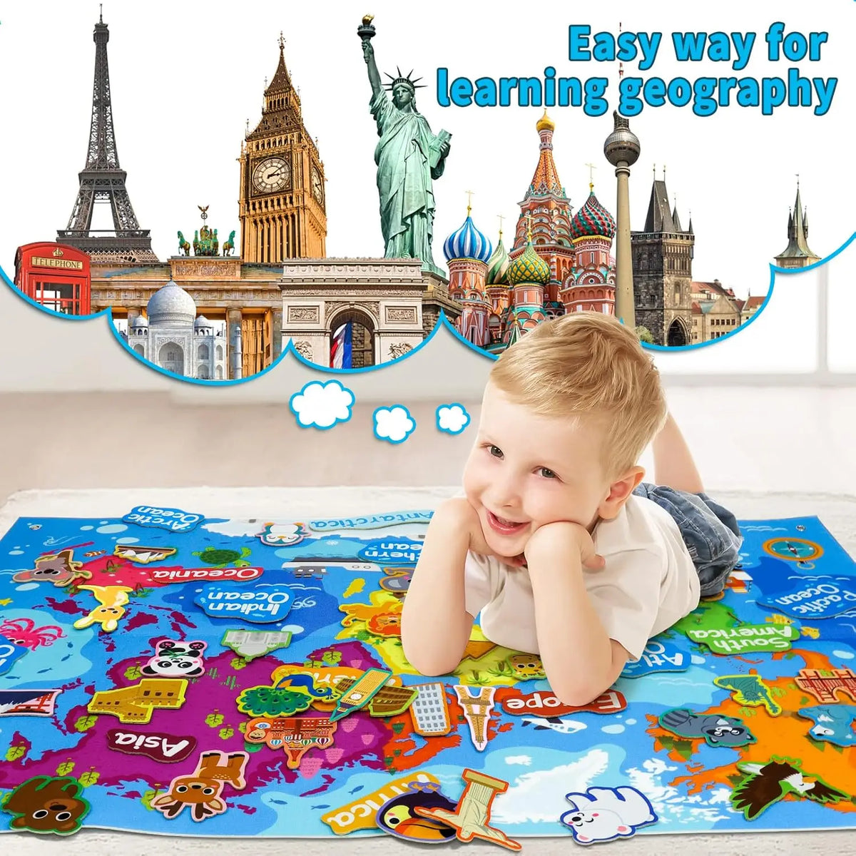A colorful felt story board set featuring various zoo animals for interactive learning.