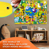 A colorful zoo animals felt story board set with sticky hooks displayed on a wooden shelf.