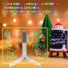 An LED glowing message board displays Christmas and holiday greetings on a wooden easel.