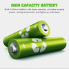 A green lithium battery cell is shown, highlighting its high capacity and power.