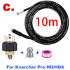 A black 10m high-pressure sewer jetting hose kit with a rotating nozzle and various fittings for Ksarcher Pro HD/HDS.