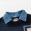 Navy blue boys denim collar fleece pullover sweatshirt with a collar detail