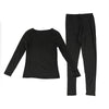 Black women's thermal underwear set with fleece lining, including a long-sleeved top and pants.