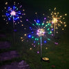 A display of colorful LED fireworks shooting sparks into the night sky.