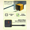 A yellow 80W super fast charger is shown with an intelligent chip and a built-in 80cm fast charging cable.