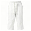 White men's linen drawstring capri pants shown flat lay