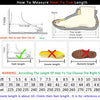 Diagram showing how to measure heel to toe length for shoes, including foot length and insole/outsole measurements.