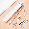 A white stainless steel automatic door closer with an invisible spring mechanism and various mounting hardware components.