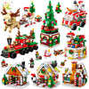 A set of Christmas building blocks featuring a snow house, Santa, and deer figures.