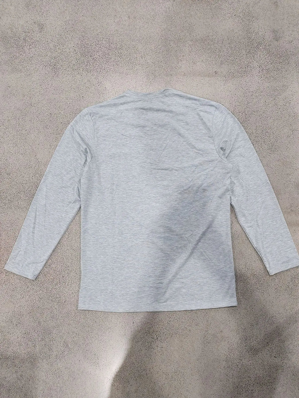 Gray men's casual long-sleeve shirt shown from the back