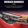 A hand applies a clear fluid to a car's headlight, demonstrating the product used for increasing hardness and resistance to h
