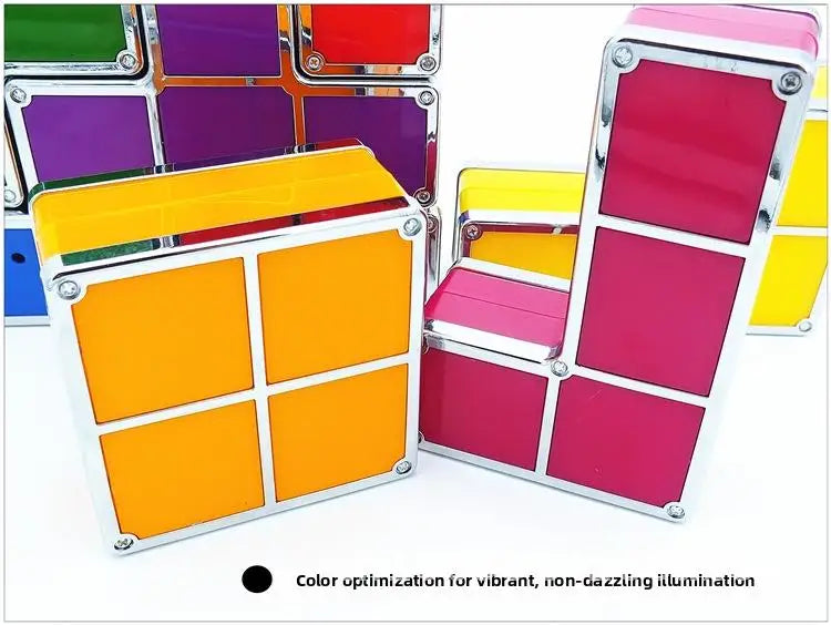 A set of seven colorful, block-shaped LED lights arranged in a Tetris pattern for illumination.