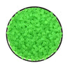 A circular container filled with 300 green water beads.