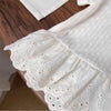 White girls cotton lace hem short sleeve tee with delicate eyelet detailing