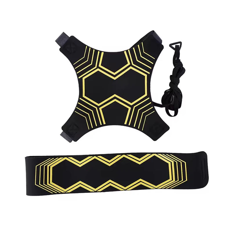 Black solo soccer training belt with a geometric pattern and an adjustable tether.