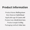 Product information listing details for a rolling drum made of solid wood with specific dimensions and weight.