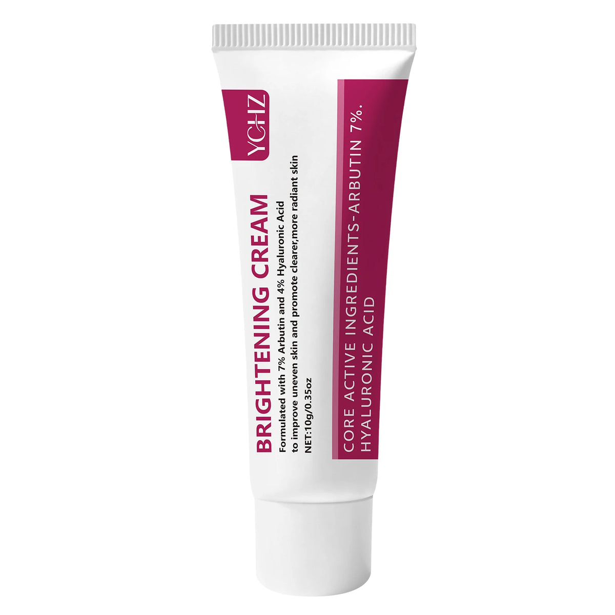 Tube of YCHZ Brightening Cream formulated with Arbutin, Hyaluronic Acid, and Niacinamide