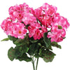 A bouquet of pink geranium flowers with green leaves.