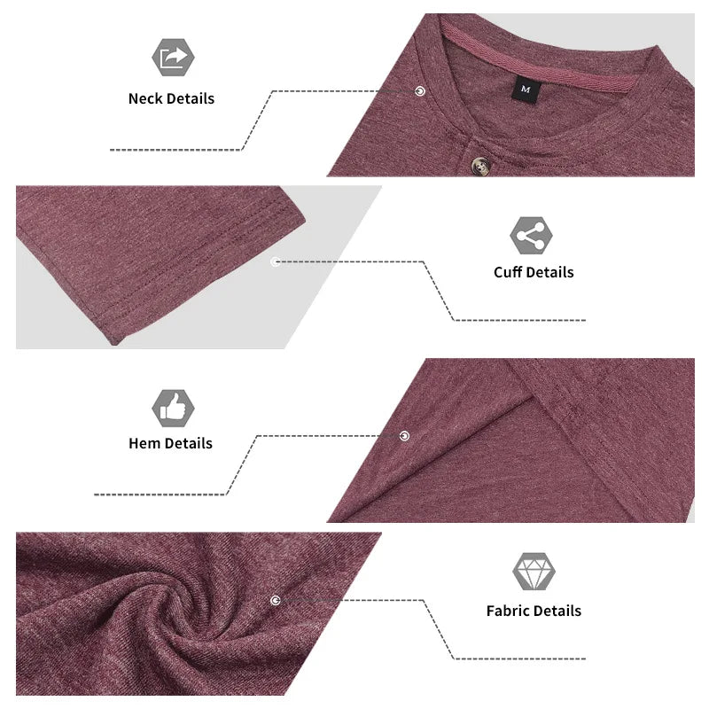 Close-up details of a men's casual long-sleeve shirt showing the neck, cuff, hem, and fabric texture.