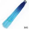 A blue to purple gradient pre-braided ponytail extension with an elastic band.