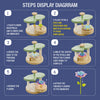 Seks trinns diagram som viser hvordan man setter sammen et DIY-stoffblomsterbukett-sett for barn.