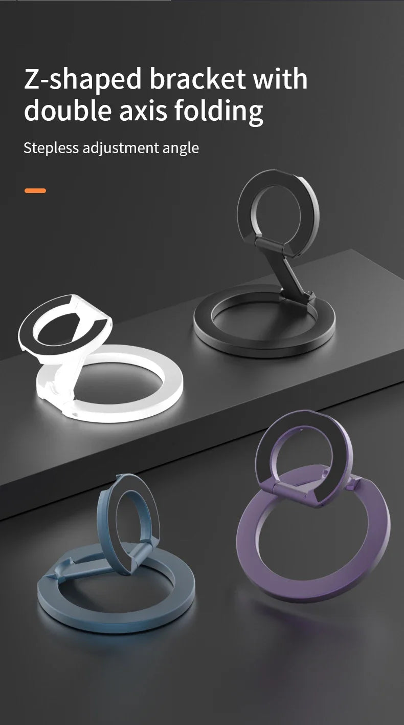 Et sett med Z-formede magnetiske telefonringstativer i ulike farger, som viser dobbel akselbrettfunksjon.