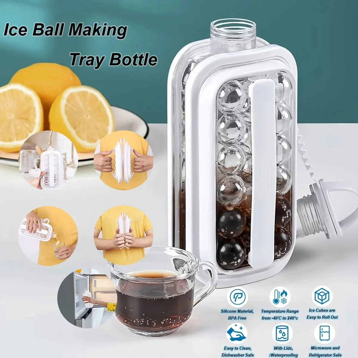 Gjennomsiktig plastbrettflaske for isballer og whisky-isformer i silikon