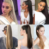 A collage of women showcasing long, straight hair extensions in various shades and styles.
