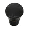 A black PU leather beret hat with an adjustable fit, shown from above.